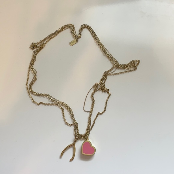 Lilly Pulitzer Multi-Strand Pink Enamel Heart + Lucky Wishbone Necklace